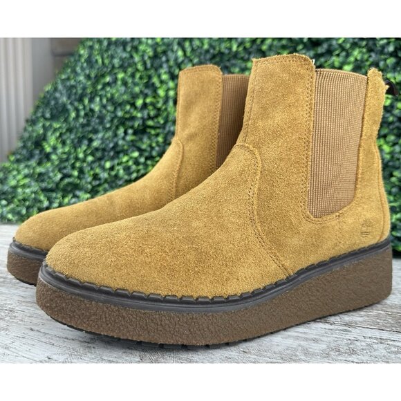 TIMBERLAND Bluebell Lane Chelsea Boot Womens 8M Brown Suede Slip-On Platform Lug - Picture 4 of 12